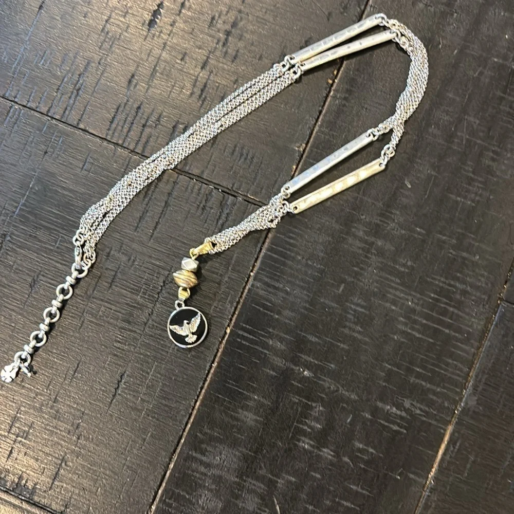 Lucky Brand Hammered Bars Silver Gold Multichain Eagle Enamel Pendant Necklace​